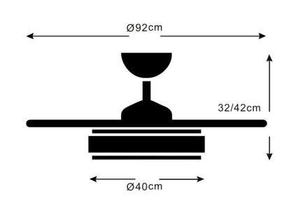 medidas Ventilador de techo con luz LED AGATA-S de PB Lighting (Colección Agata-S) en color Cuero (Oro envejecido) con 4 aspas y mando - Ref PB60313.


