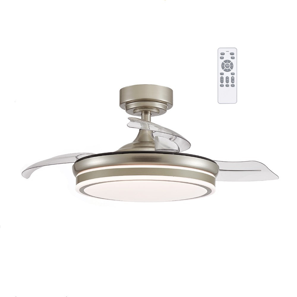 Ventilador fabricado en PMMA color Níquel con aspas de ABS transparente
