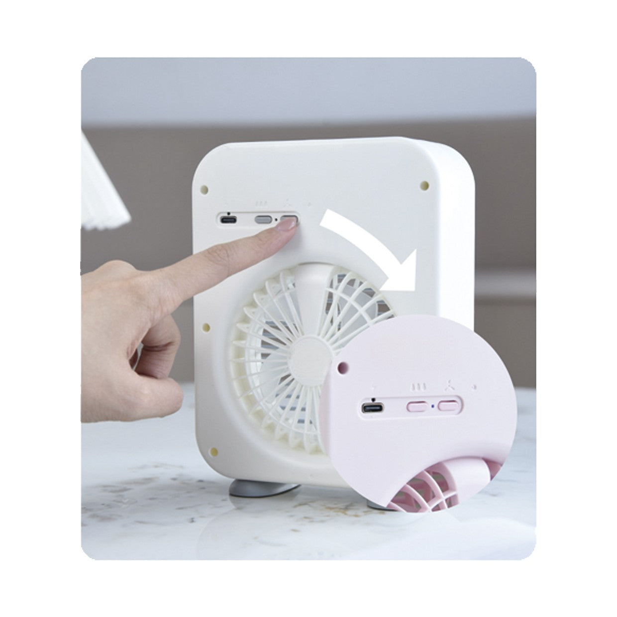 Mini Ventilador BRUMA Verde Menta con cable USB, listo para cargar