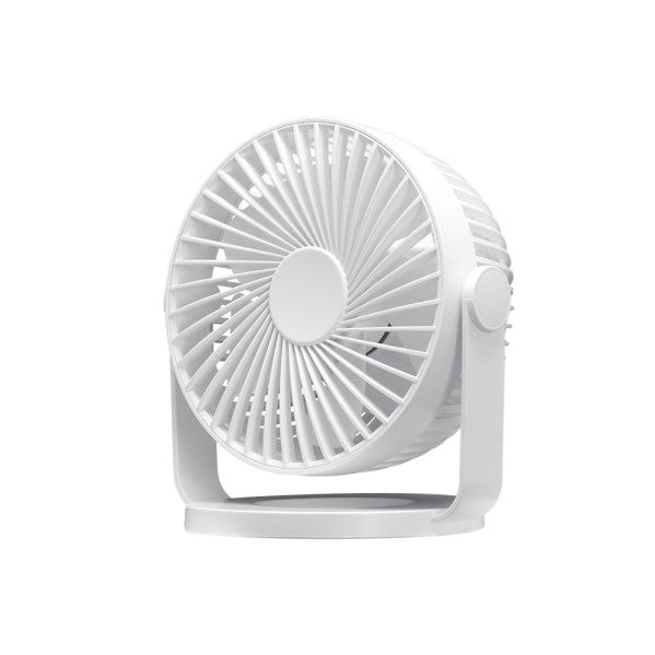 Mini ventilador sobremesa Bretaña blanco 5w, 3+1 velocidades, recargable, USB, orientable, 5 aspas.