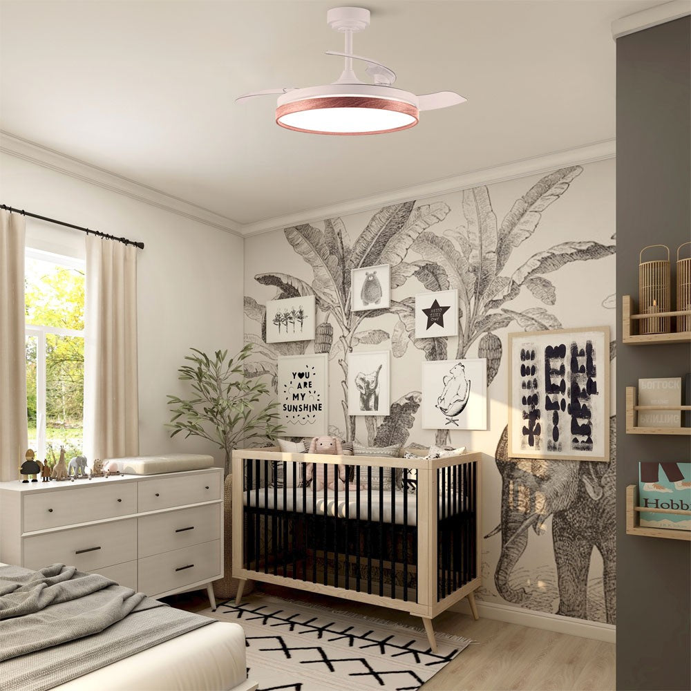 Ventilador Panam fabricado en Acero color Blanco y Madera Cerezo