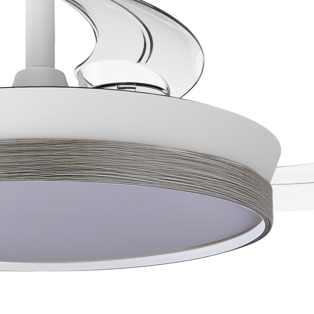 Ventilador Paneco Mini fabricado en Hierro y ABS color blanco y madera ceniza