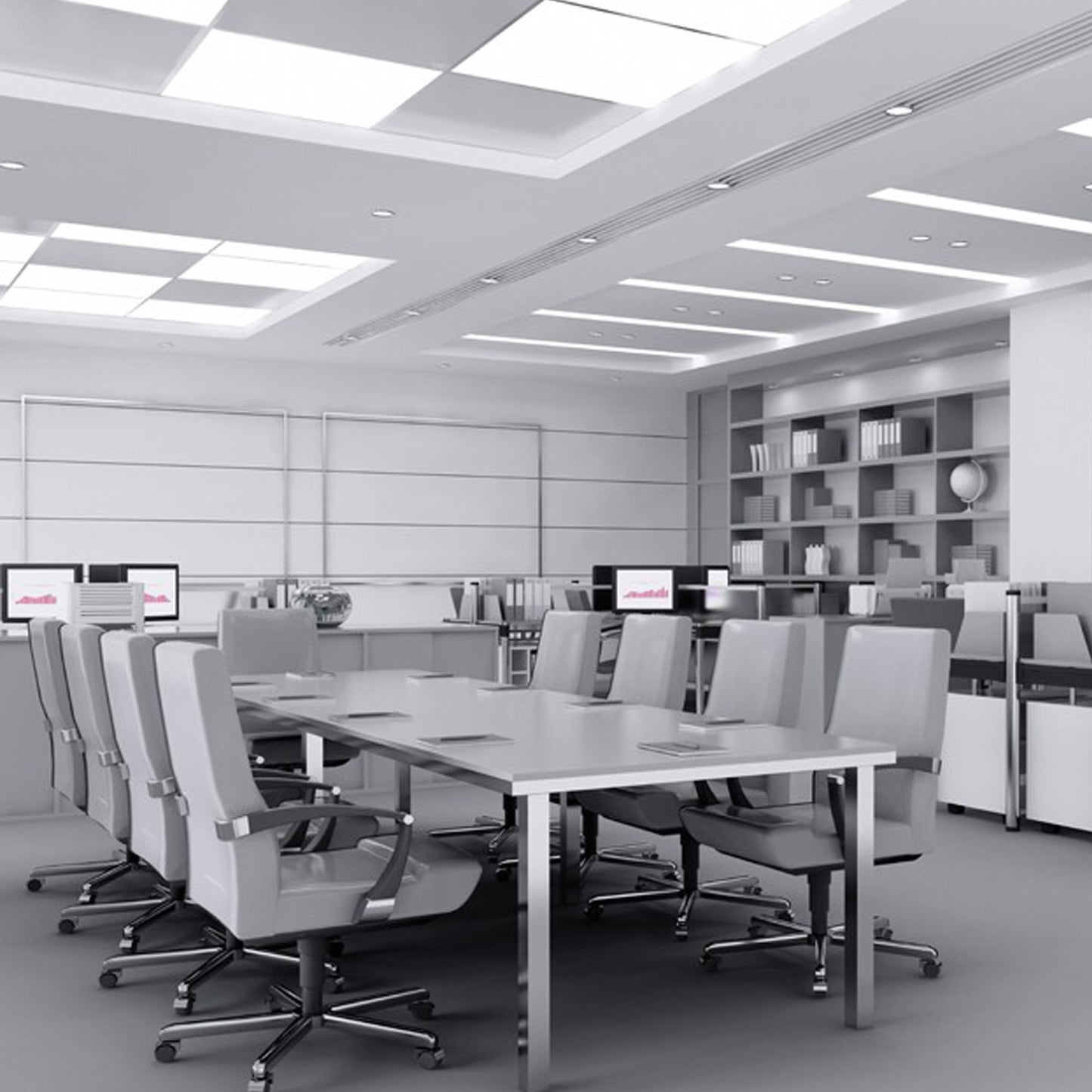 Panel LED fabricado en aluminio color blanco, ideal para oficinas y cocinas