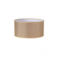 Pantalla cilíndrica marrón Jin E27 de Fabrilamp, hecha de tejido saco-yute, ideal para interiores.