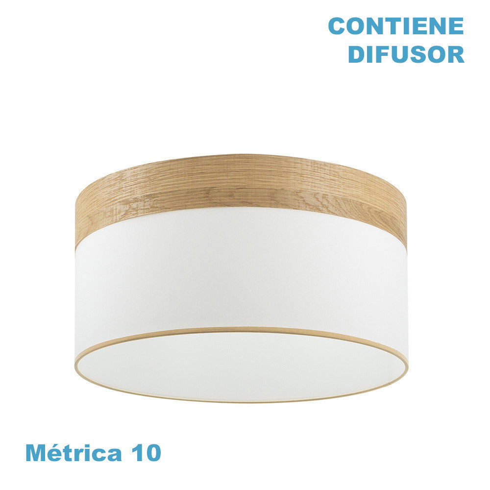 Pantalla colgante Cloe Fabrilamp / Abrila textil blanca y madera clara 99.PA-175495085