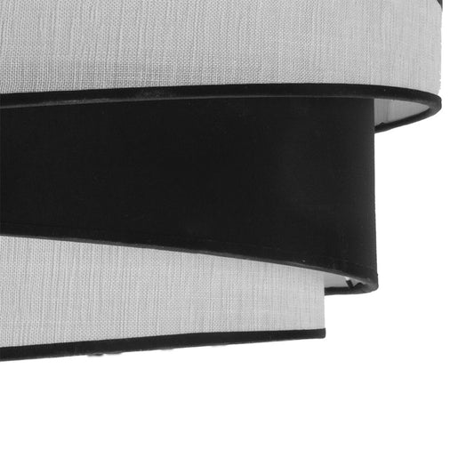 Pantalla Hara fabricada en textil color blanco y negro, ideal para lámpara de pie o colgante