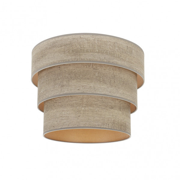 Pantalla colgante triple Smile E27 madera gris, vista frontal. Diseño moderno y elegante para iluminar cualquier estancia.