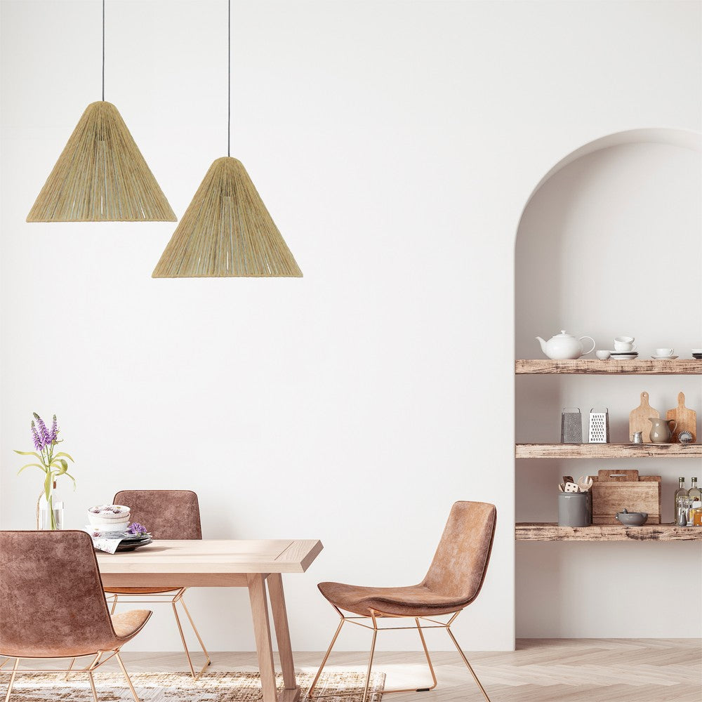 Lámpara colgante de yute natural ideal para salón boho chic