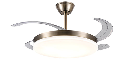 Ventilador de techo con luz LED AGATA-L de PB Lighting (Colección Agata-L) en color CUERO (Oro envejecido) de Ø108cm con 4 aspas y mando - Ref PB60213.

