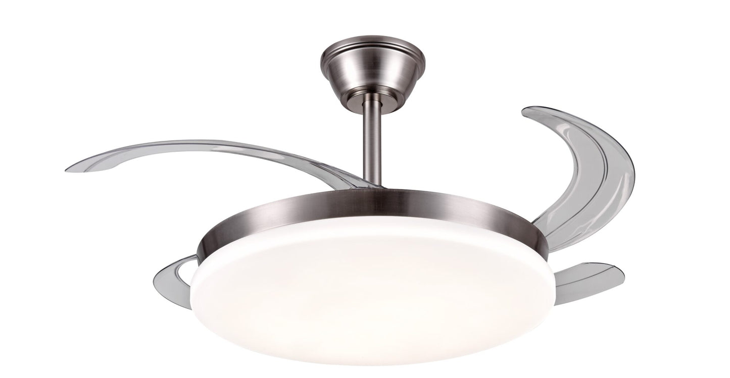 Ventilador de techo con luz LED AGATA-S de PB Lighting (Colección Agata-S) en color CROMO MATE con 4 aspas y mando a distancia - Ref PB60312.

