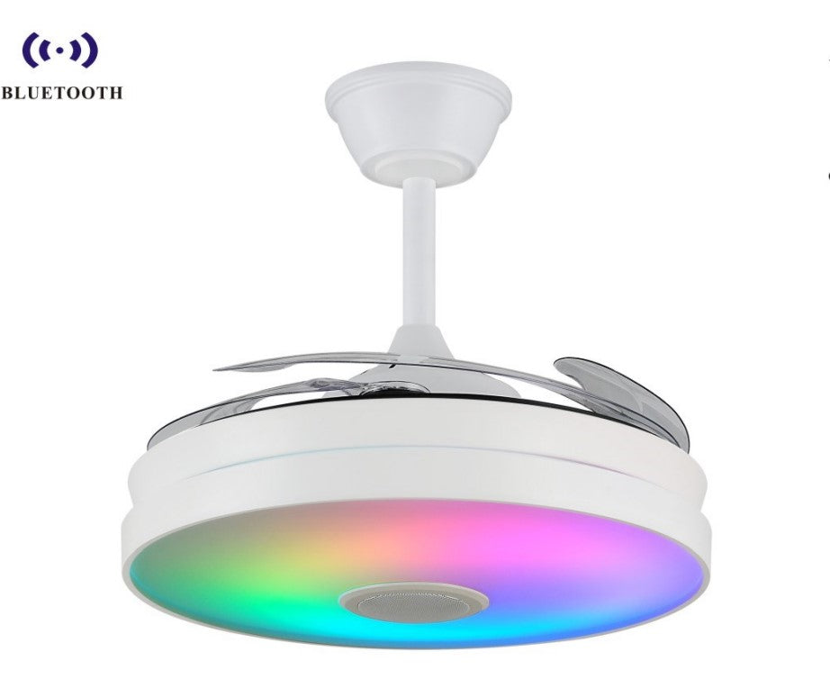 Ventilador de techo Mina-L Musical de PB Lighting (Ø108cm) Blanco, con luz LED CCT-RGB, Bluetooth, app y mando - Ref PB80815.

