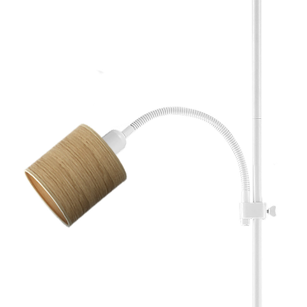 Lámpara de pie Armonia fabricada en metal y textil color blanco y madera clara