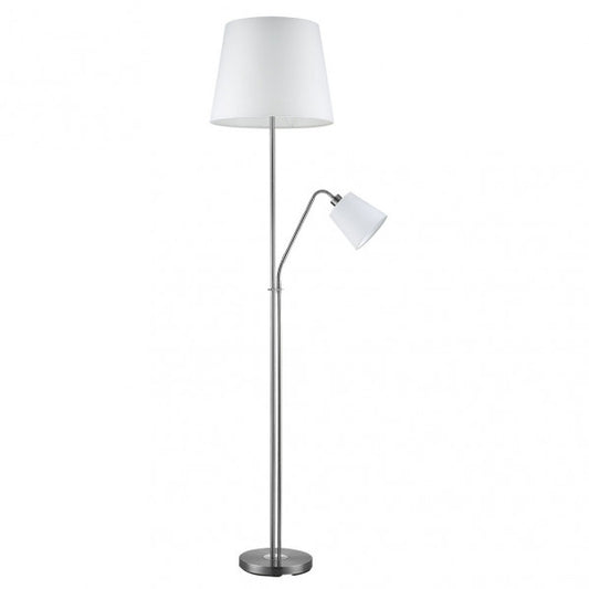 Lámpara de Pie con Luz Lectora Arturo 180 cm Níquel y Pantalla Blanca Fabrilamp - vista principal | Fabrilamp / Abrila