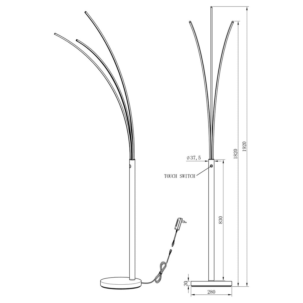 Pie de salón ELAZ Negro LED 18W AJP/Alemar (Ref. 11608): Dimensiones detalladas. Iluminación moderna y eficiente para tu salón.  Luzguru.com

