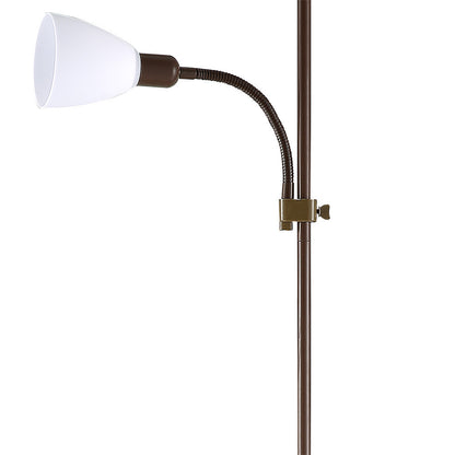 Lámpara de pie Rilon fabricada en metal color marrón con pantalla textil blanca