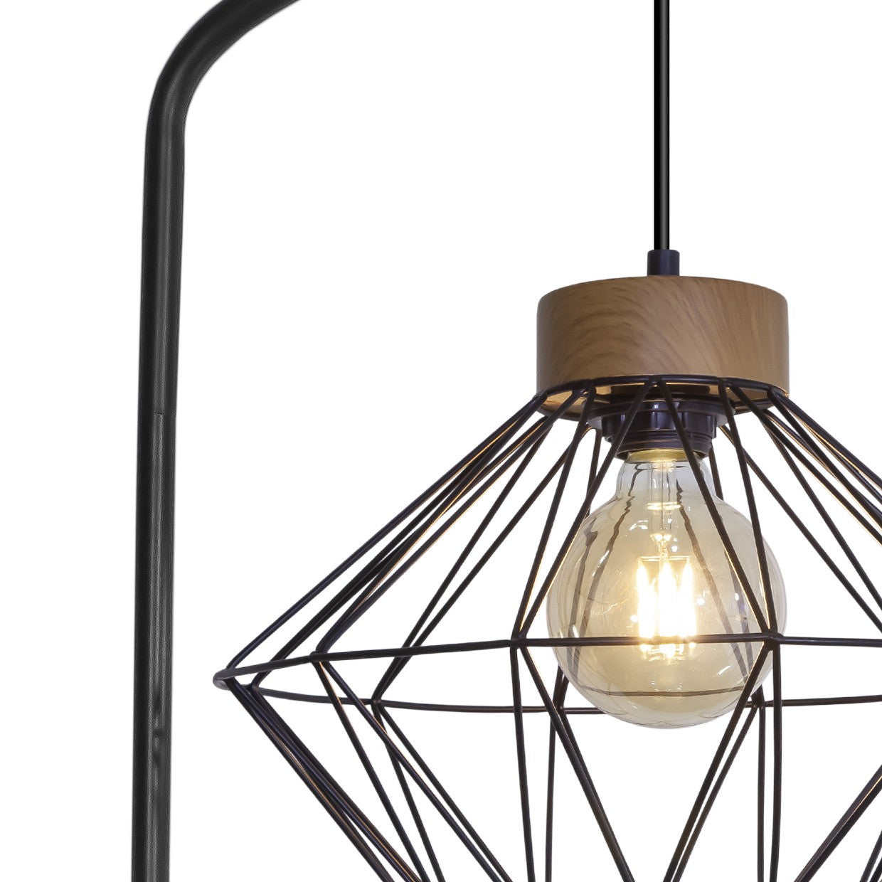 Pie de salón ANTIBES AJP/Alemar (Ref. 10832): Dimensiones detalladas.  Elegancia vintage, negro y madera. Iluminación sofisticada para tu salón.  LuzGuru.
