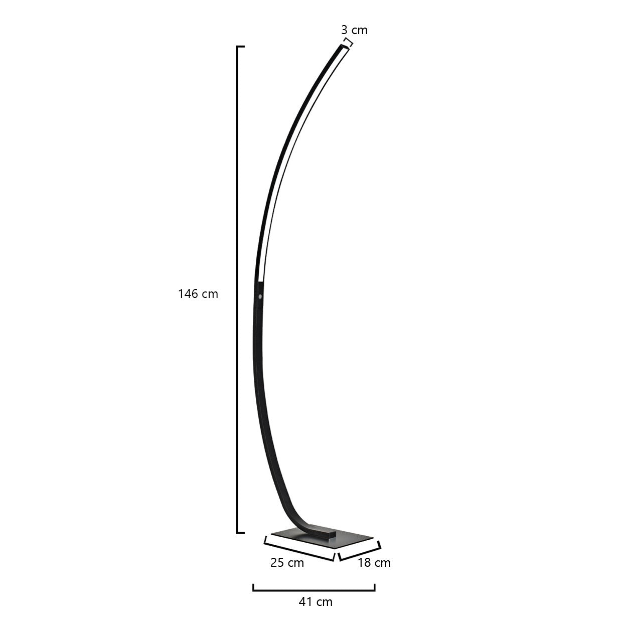 Pie de salón LED Apolo Negro Mate AJP/Alemar (Ref. 11113):  Medidas detalladas. Iluminación elegante de 2000 lúmenes y 4000K para tu salón.  Compra en luzguru.com
