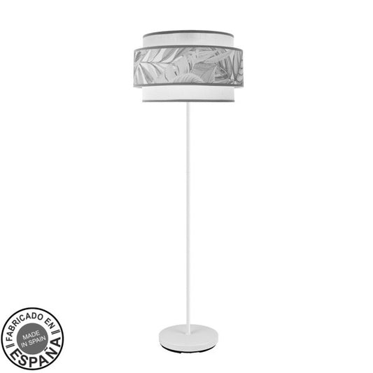 Pie de salón Camerun de Fabrilamp, diseño blanco y gris, ideal para salones modernos. Disponible en luzguru.com