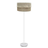 Lámpara de pie Ekaterina de Fabrilamp / Abrila, modelo 188241001 con pantalla de saco blanco y pasamanería beis