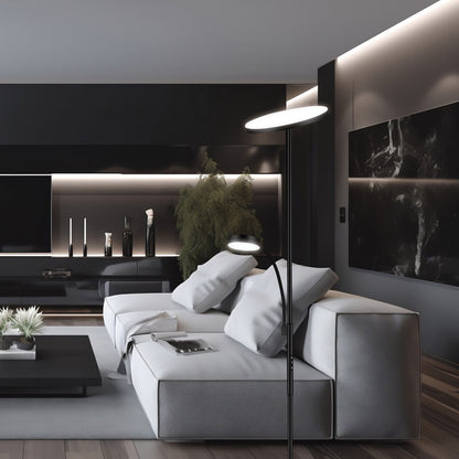 Pie de salón LED Elton Negro AJP/Alemar (Ref. 11331): Dimensiones detalladas. Iluminación elegante y eficiente para tu hogar.  Compra en luzguru.com
