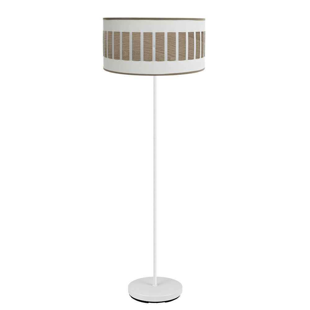 Lámpara de pie Ivanna de Fabrilamp, blanco y madera clara, 163 cm de altura