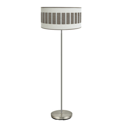Pie de Salón Ivanna de Fabrilamp/Abrila con acabado níquel y pantalla blanca/madera gris, SKU 188441083