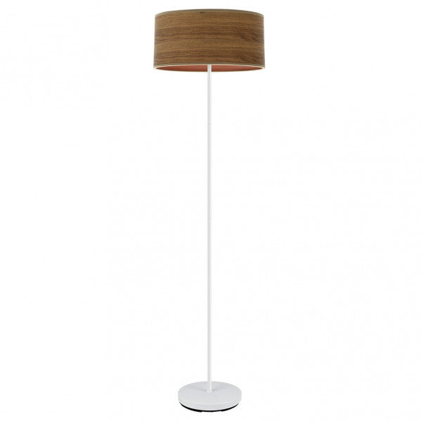 Pie de salón Jerte de Fabrilamp en color blanco y madera oscura, ideal para la decoración de salones y dormitorios.