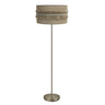 Lámpara de pie Kala de Fabrilamp/Abrila, cuerpo de cuero y pantalla de saco con flecos, SKU 186741014