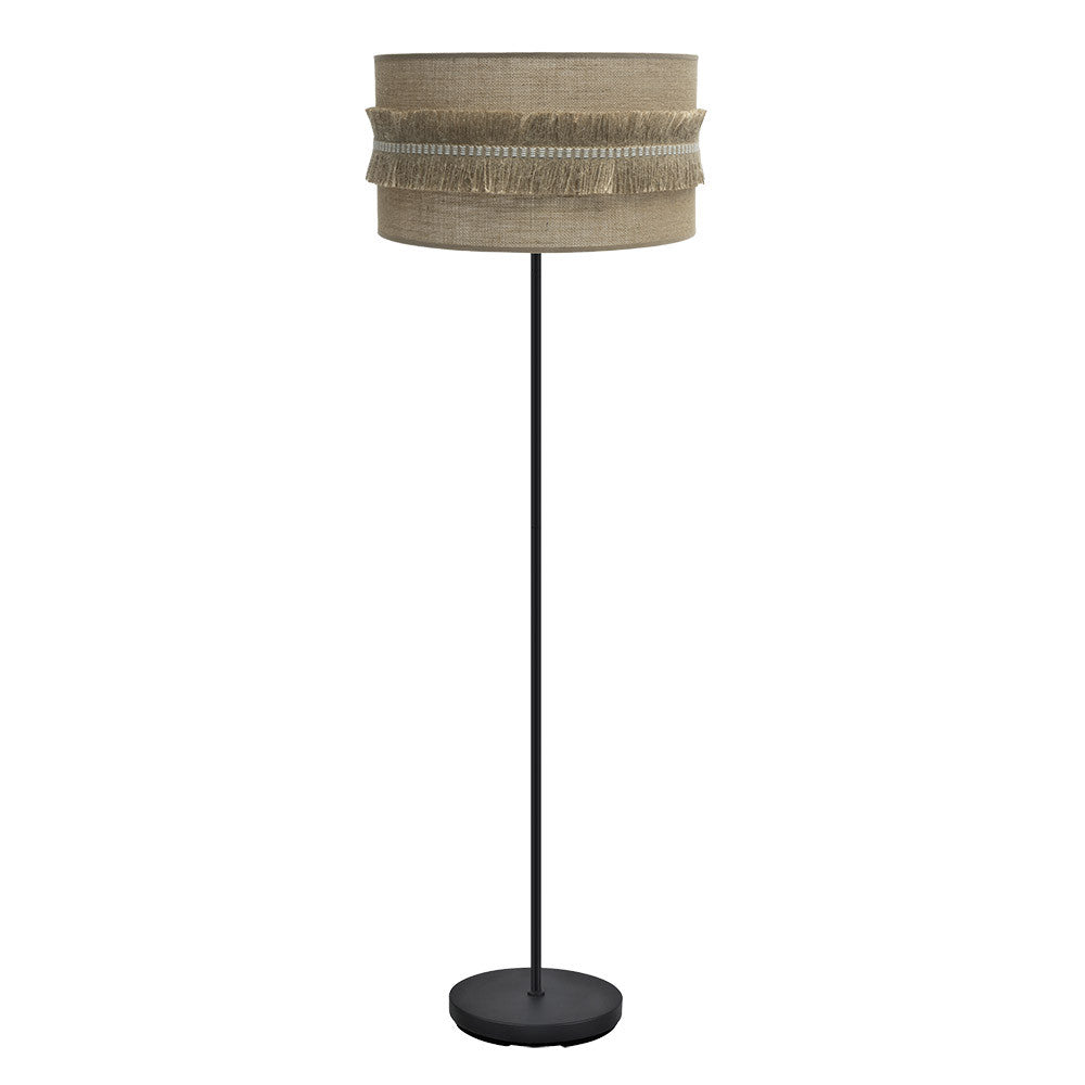 Pie de Salón Kala con pantalla de saco y flecos negro de Fabrilamp / Abrila, SKU 186741009