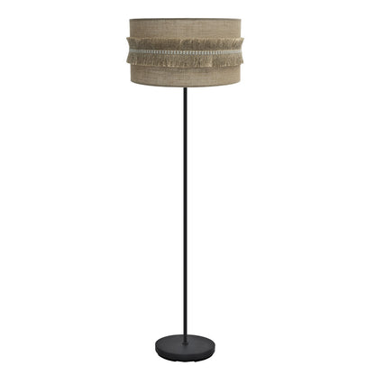 Pie de Salón Kala con pantalla de saco y flecos negro de Fabrilamp / Abrila, SKU 186741009