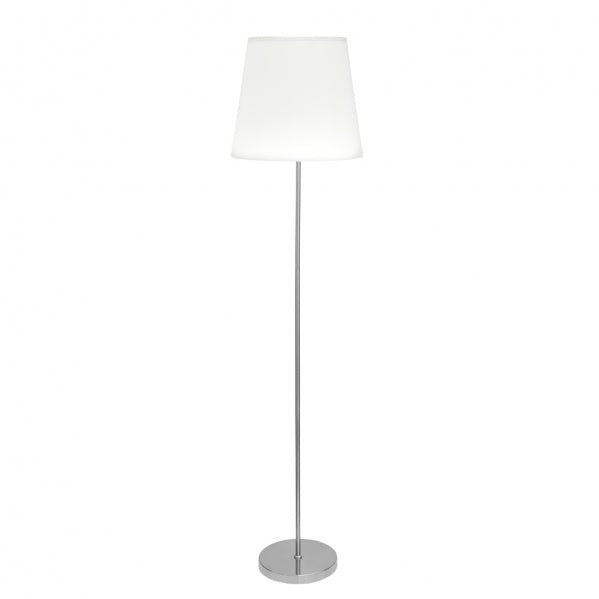 Pie de salón Maldivas en níquel y blanco, diseño elegante y moderno de Fabrilamp. Disponible en luzguru.com