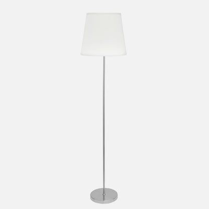 Lámpara de pie Maldivas fabricada en metal color níquel con pantalla textil blanca