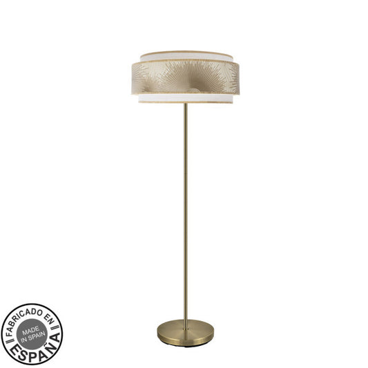 Pie de salón Nepal de Fabrilamp en cuero, blanco y oro. Diseño elegante y moderno para tu sala de estar.