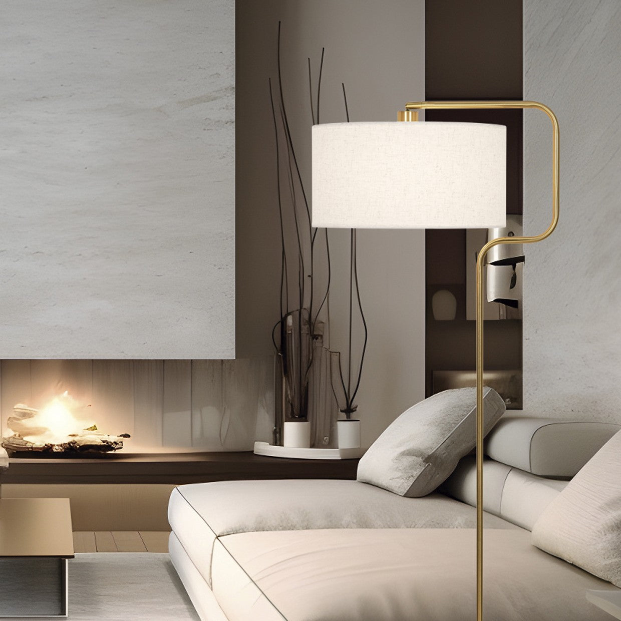 Medidas del pie de salón OLFO, Ref. 11623, de AJP/Alemar.  Pie de salón de latón diseño moderno. LuzGuru.
