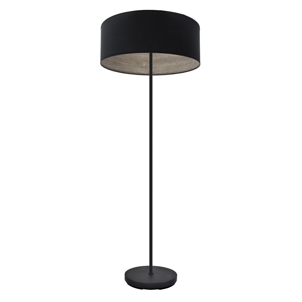 Pie de salón Tania Fabrilamp - Lámpara de pie moderna con pantalla negro y madera gris 162cm