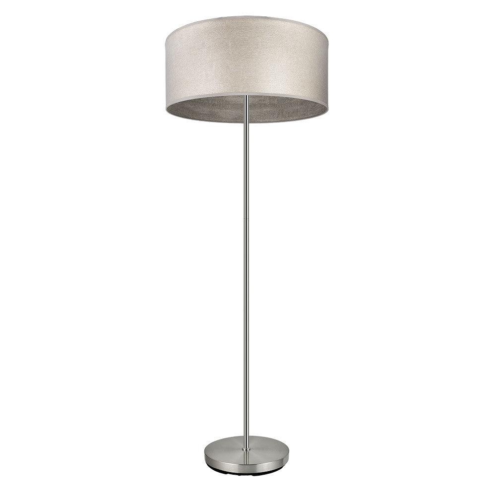 Pie de salón Tania de Fabrilamp/Abrila con estructura níquel y pantalla madera gris, SKU 188341083