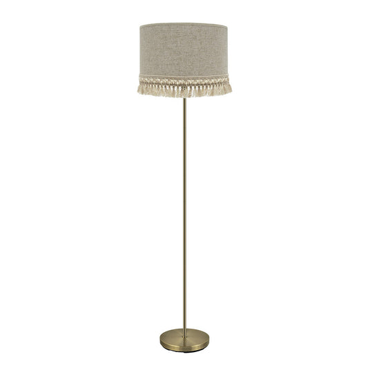Pie de Salón Vera de Fabrilamp / Abrila en cuero beige con pantalla de lino rayado