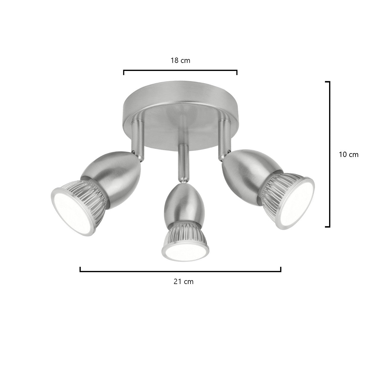 Plafón Bala 3 luces AJP/Alemar (Ref. 10424): medidas detalladas.  Elegante diseño en níquel satinado para una iluminación perfecta. Envío rápido desde LuzGuru.com
