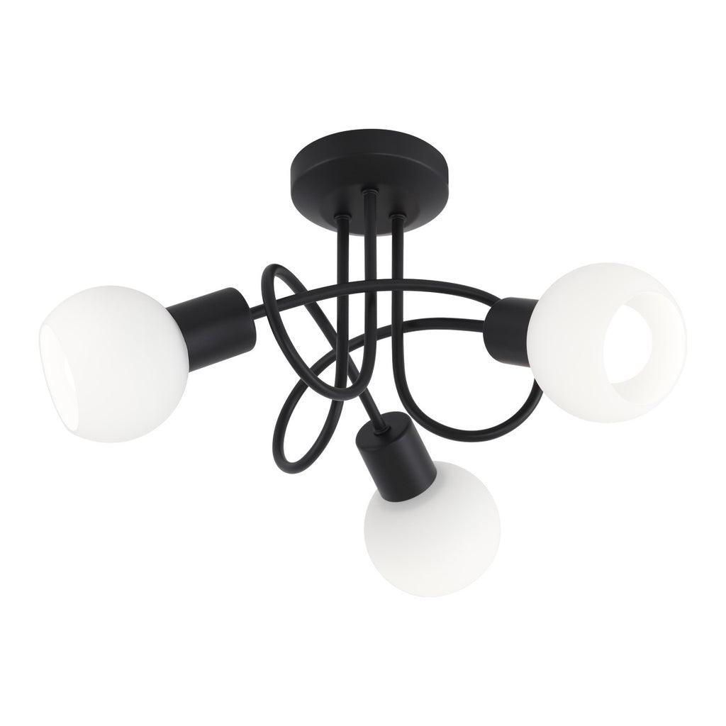 Plafón 3 luces Opal Negro AJP/Alemar (Ref. 11121) - Medidas: Diseño moderno y elegante para iluminación eficiente.  Luzguru.com
