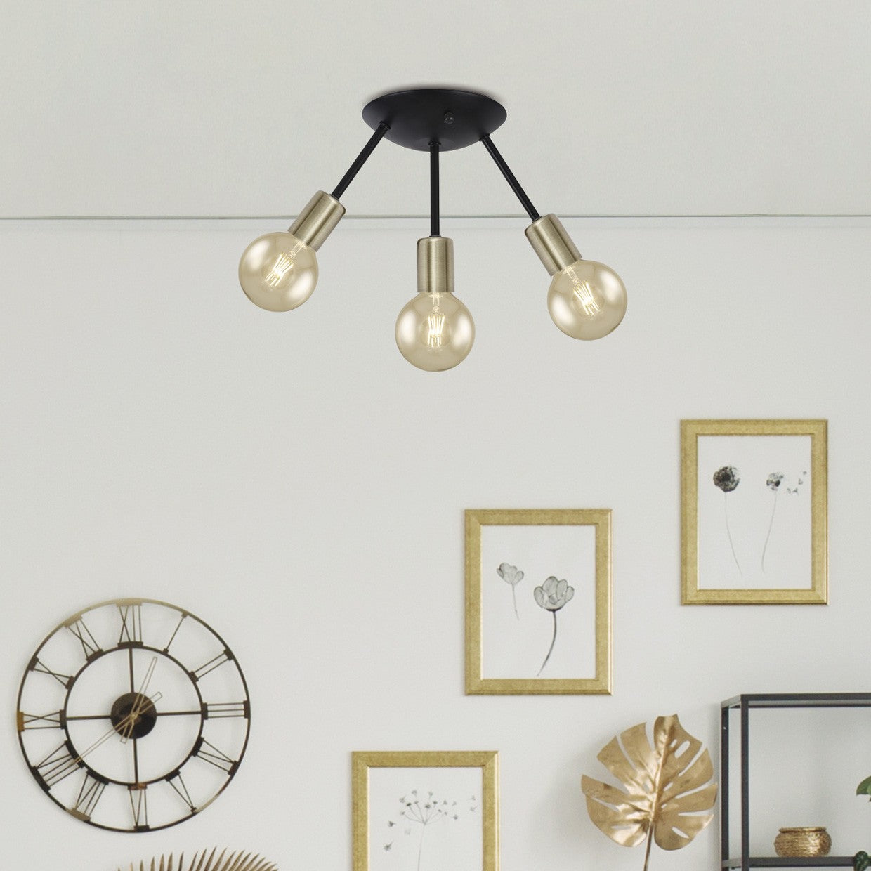 Medidas Plafón 3 Luces Negro-Cuero AJP/Alemar Tripoli Ref. 60221 - luzguru.com
