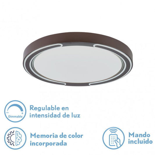 Plafón LED Asher Marrón 48W, vista frontal, diseño moderno y elegante de Fabrilamp.