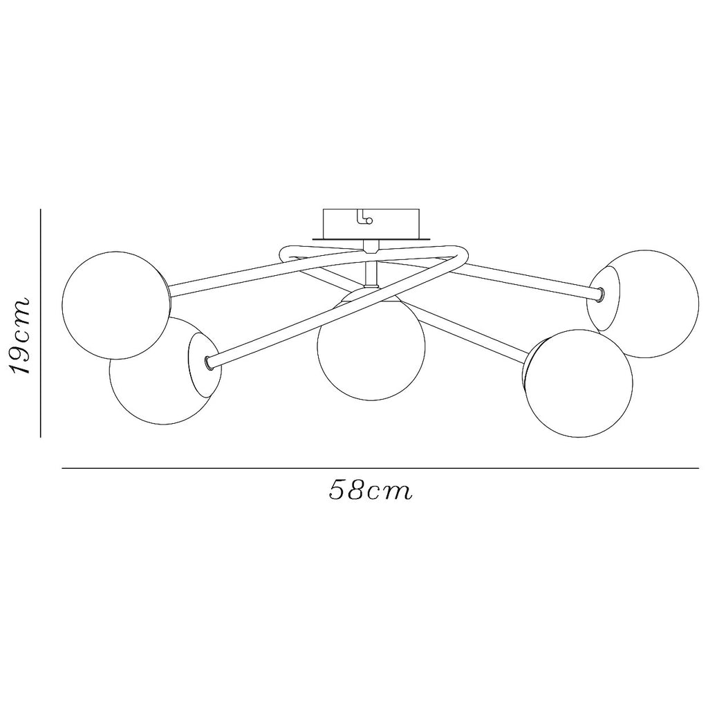 Plafón MIGOS 5 luces Latón AJP/Alemar (Ref. 11583): Dimensiones detalladas. Iluminación elegante y moderna para tu hogar.  Compra en luzguru.com
