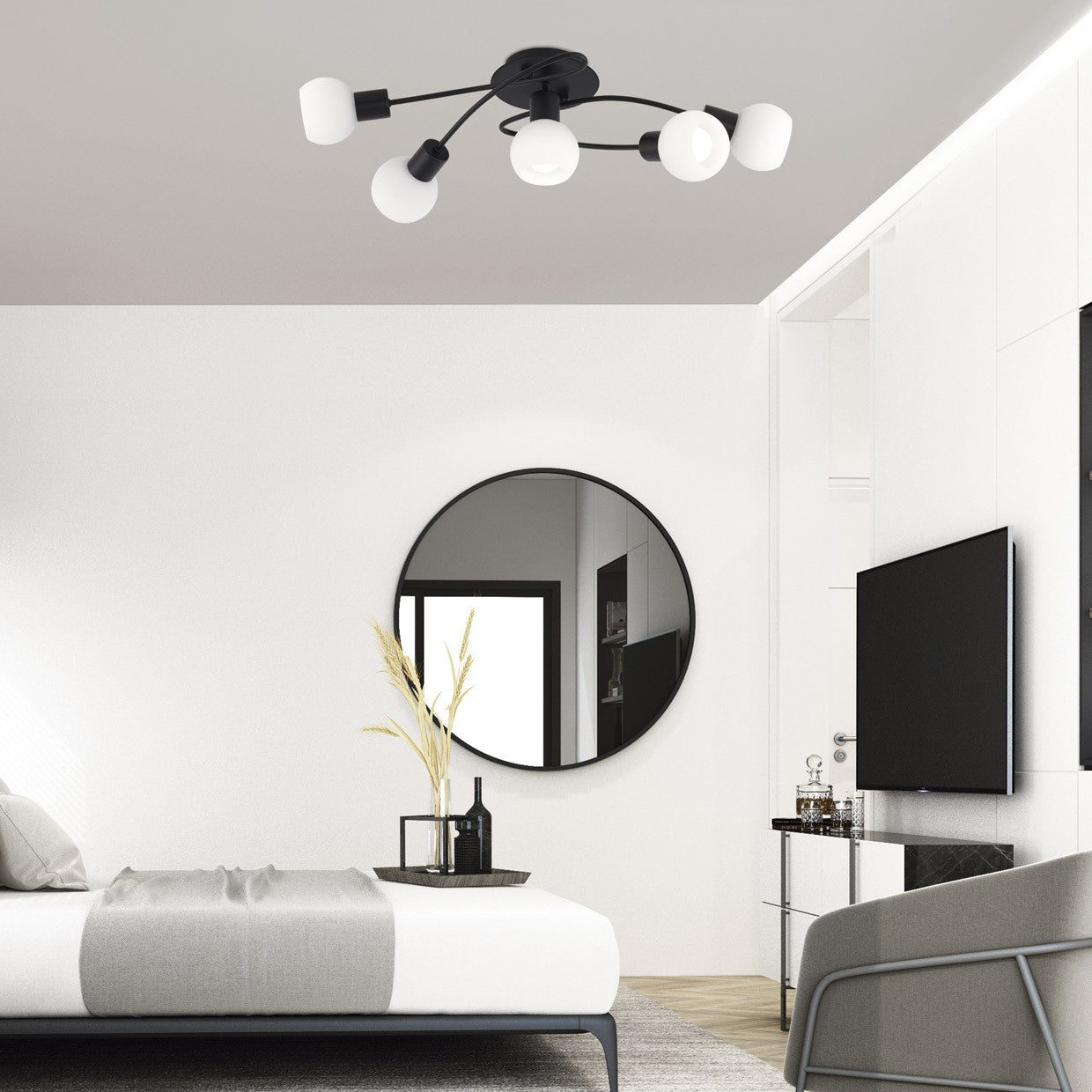 Medidas Plafón 5 Luces Opal Negro Mate AJP/Alemar Ref. 11122 - LuzGuru
