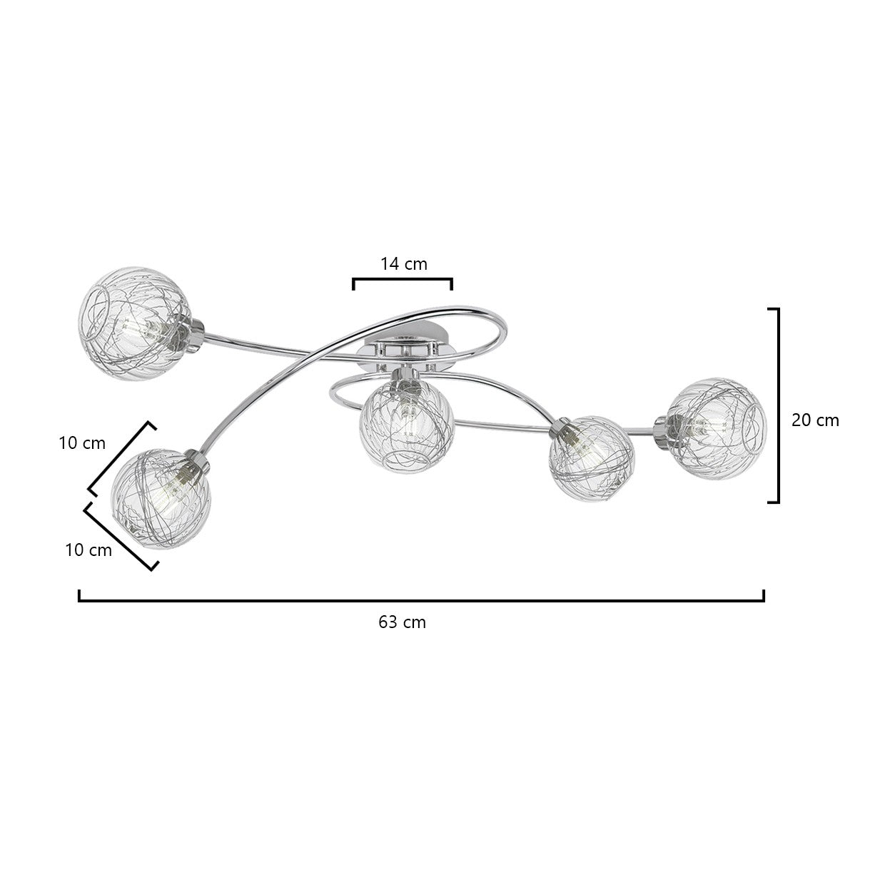 Medidas Plafón 5 Luces ROLO Cromado AJP/Alemar Ref. 10179 - LuzGuru
