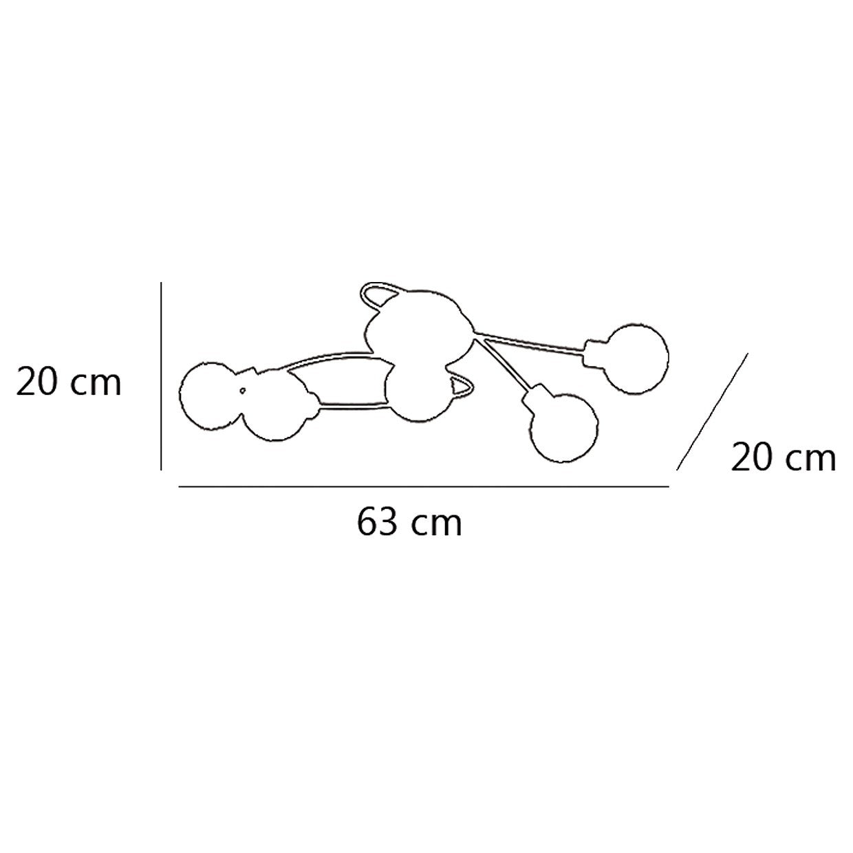 Plafón 5 luces ROLO Cuero AJP/Alemar (Ref. 10295): medidas detalladas. Elegancia y sofisticación para tu hogar.  Luzguru.com
