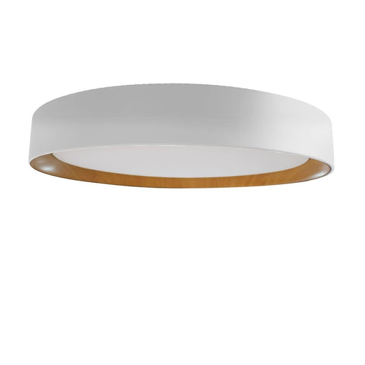 Plafón Lea fabricado en aluminio color blanco y madera, con difusor de policarbonato