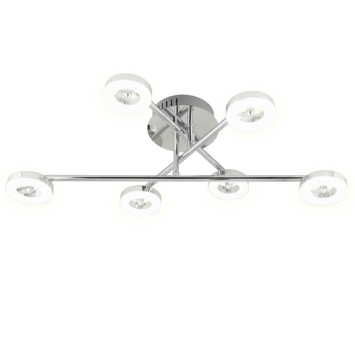 Medidas Plafón LED Natal AJP/Alemar Ref. 10508: Diagrama con dimensiones detalladas del plafon LED cromado de 6x5W, 2400lm y 3000k.
