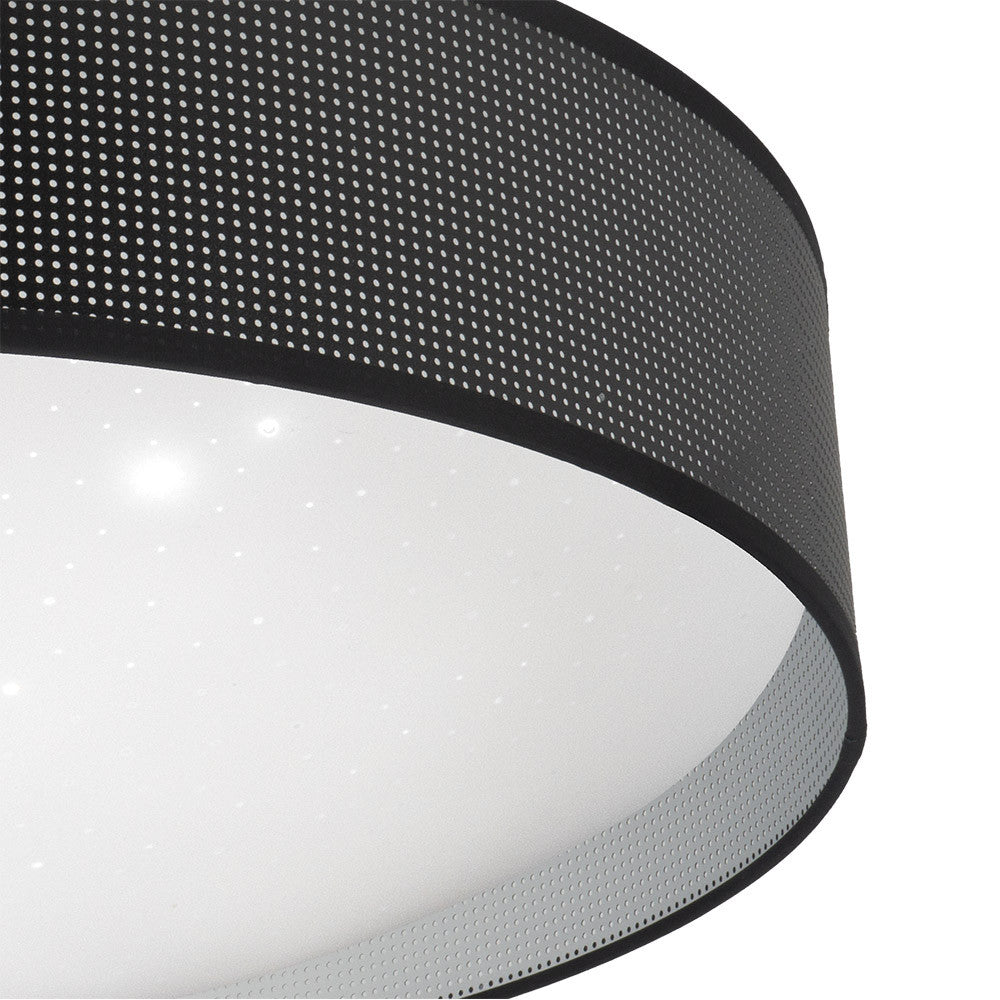 Plafón Anastasia Fabrilamp / Abrila fabricado en policarbonato negro y textil perforado plata