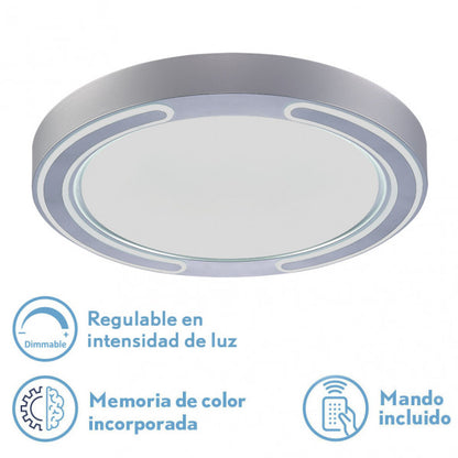 Plafón Asher Plata 72W LED, vista frontal, luzguru.com