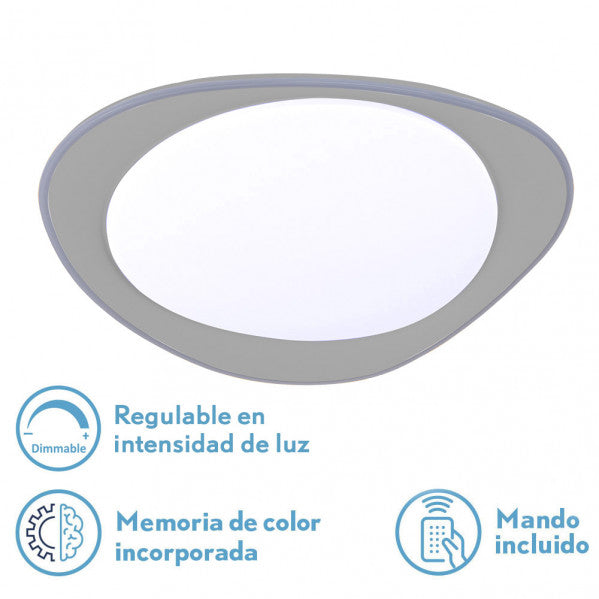 Plafón Daire Gris 72W LED - Control remoto para ajustar la intensidad y el color de la luz.